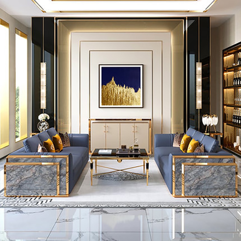 Postmodern leather sofa Italian light luxury frosted leather sofa designer model house villa living room custom