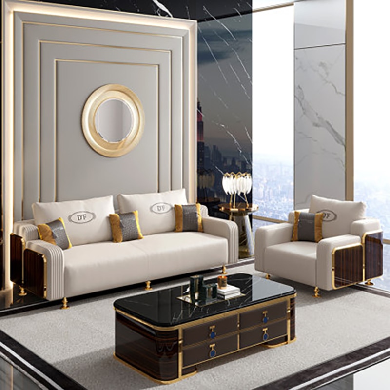 Postmodern light luxury full leather sofa first layer cowhide combination Italian villa high end luxury living 2