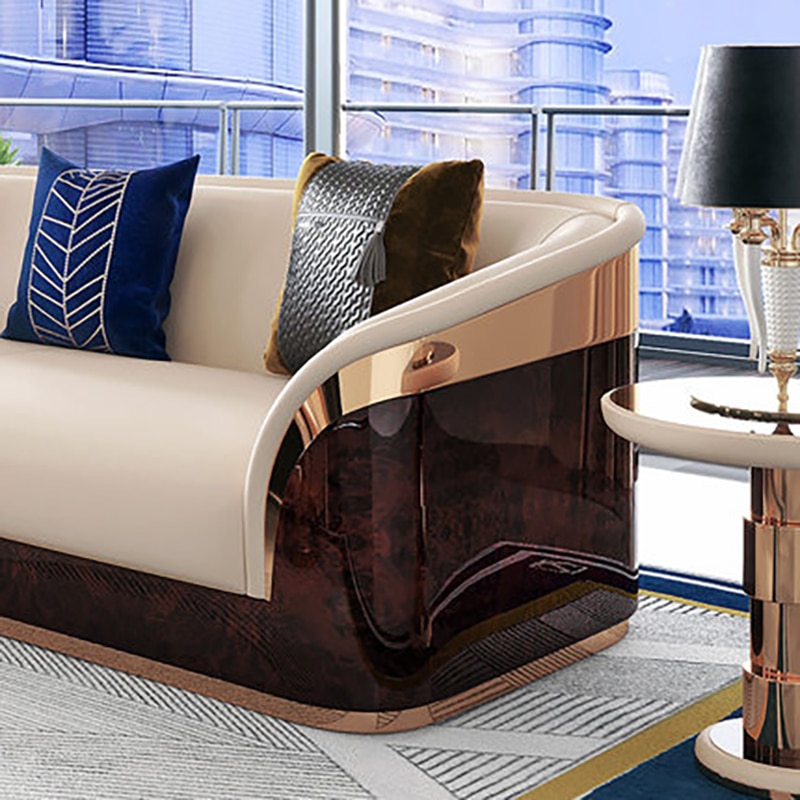 Postmodern light luxury high end villa leather sofa combination first floor high end luxury Hong Kong