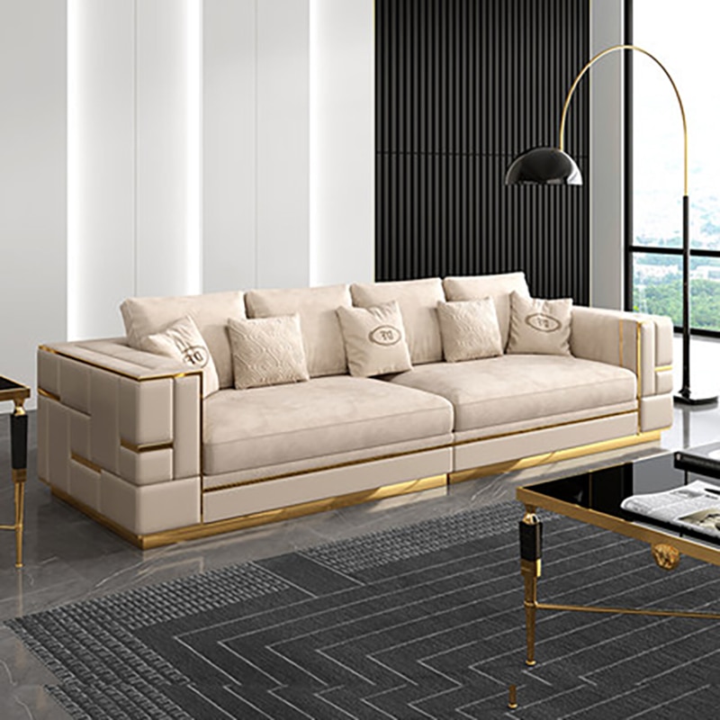 Postmodern minimalist light luxury villa leather sofa combination Italian high end luxury Hong Kong style living 3
