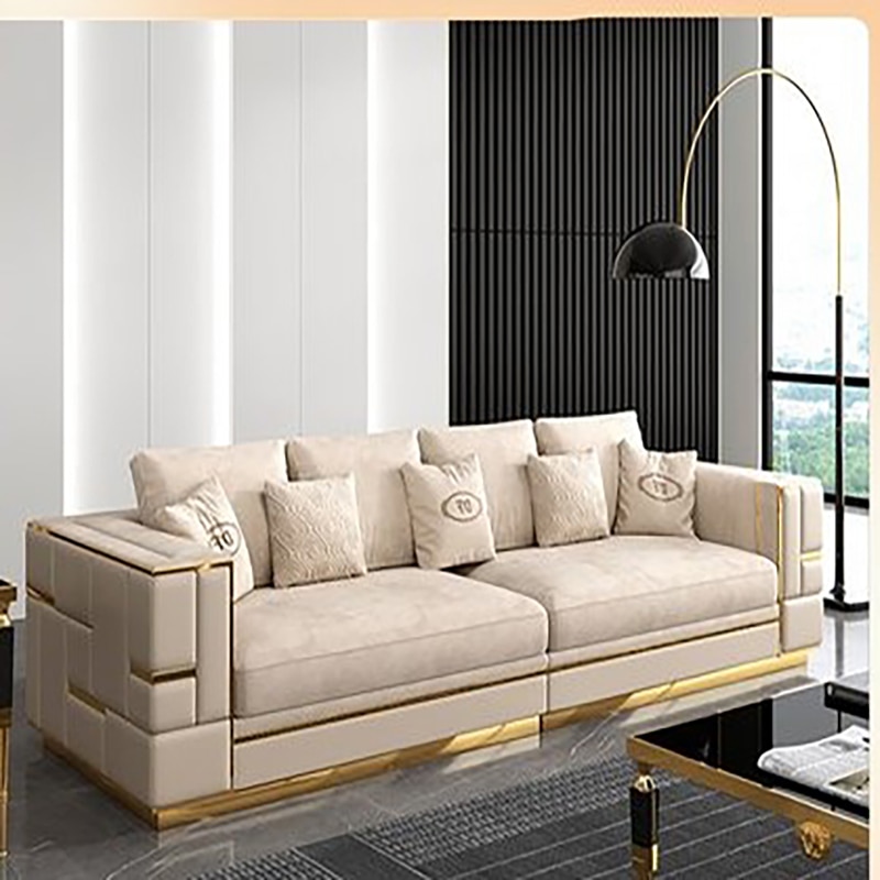 Postmodern minimalist light luxury villa leather sofa combination Italian high end luxury Hong Kong style living
