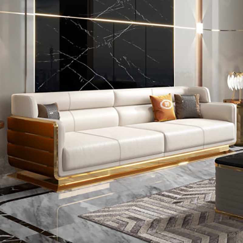 Postmodern minimalist light luxury villa leather sofa top layer cowhide combination American Hong Kong style living 1