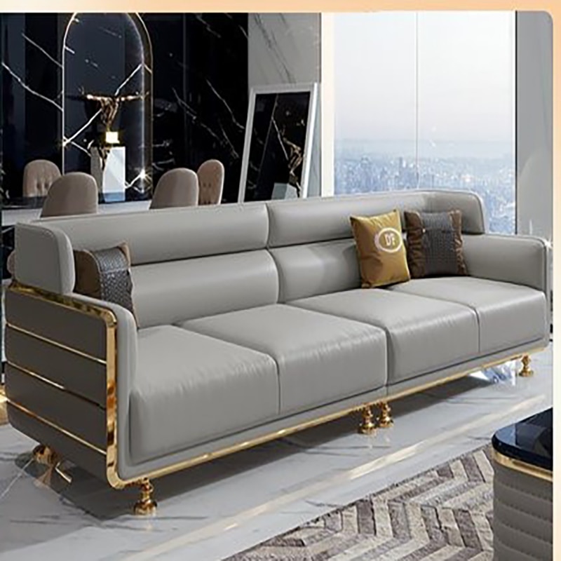 Postmodern minimalist light luxury villa leather sofa top layer cowhide combination American Hong Kong style living 2