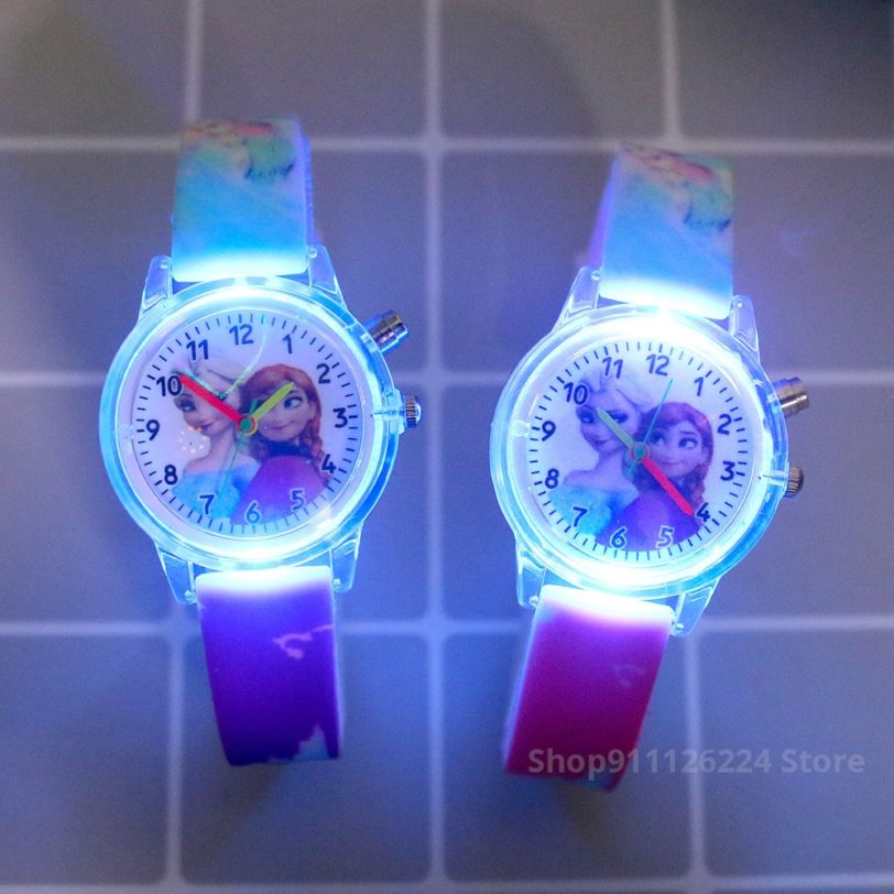 Princess Elsa Kids Watches Girls Silicone Strap Cartoon Rabbit Dinosaur Flash Light Children Wrist Watch Clock reloj infantil - Image 2