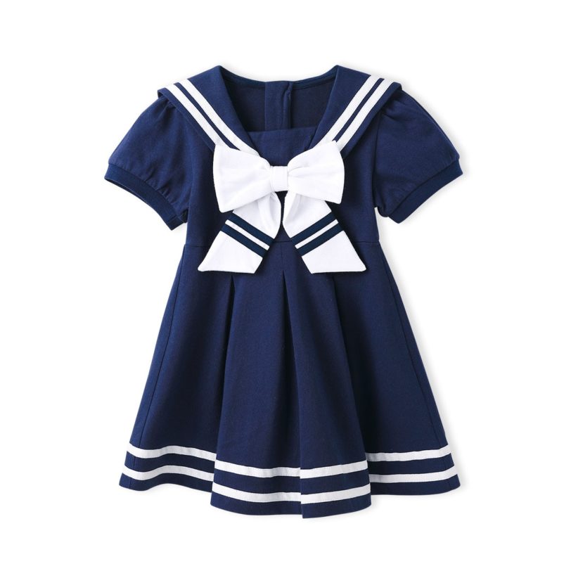 Pureborn Toddler Infant Baby Girl Sailor Dress Bowknot Sailor Collar Summer Breathable Cotton Beach Holiday Baby