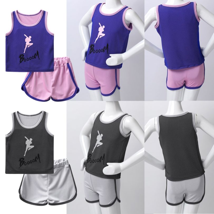 Quick Drying Kids Boys Girls Activewear Fitness Outfit Sports Running Exercise Tracksuit Sets Sleeveless Tops Vest 3