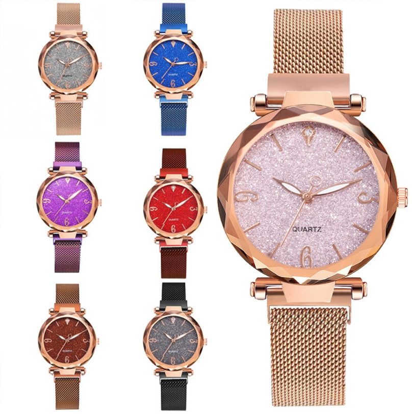 Rose Gold Women Watch 2021 Top Brand Luxury Magnetic Starry Sky Lady Wrist Watch Mesh Female Clock For Dropship relogio feminino - Image 2