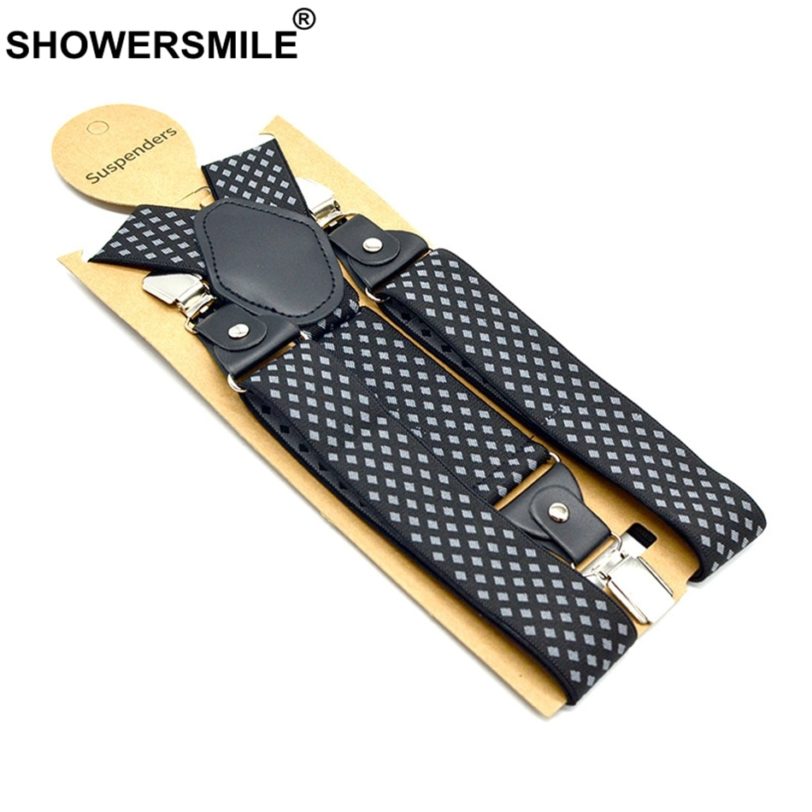 SHOWERSMILE Men's Suspenders Formal Trouser Belt Diamond Suspenders Vintage Men Braces Suspender Elastic Clips Pants Strap 120cm - Image 3