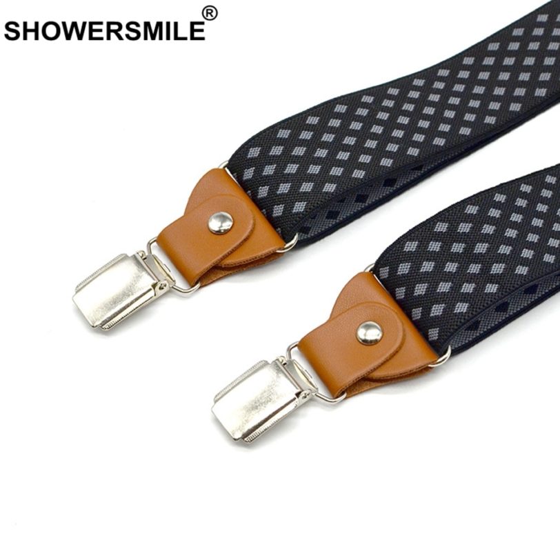 SHOWERSMILE Men's Suspenders Formal Trouser Belt Diamond Suspenders Vintage Men Braces Suspender Elastic Clips Pants Strap 120cm - Image 6