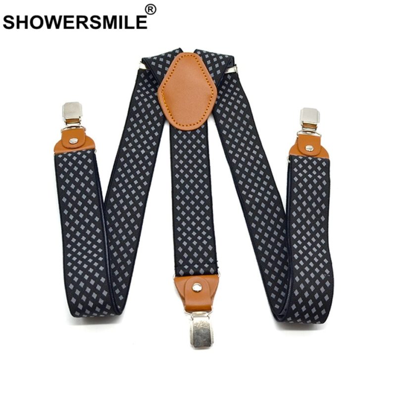 SHOWERSMILE Men's Suspenders Formal Trouser Belt Diamond Suspenders Vintage Men Braces Suspender Elastic Clips Pants Strap 120cm - Image 2