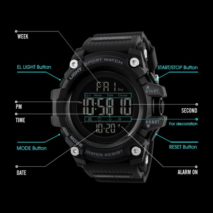 SKMEI Countdown Stopwatch Sport Watch Mens Watches Top Brand Luxury Men Wrist Watch Waterproof LED Electronic Digital Male Watch - Image 2