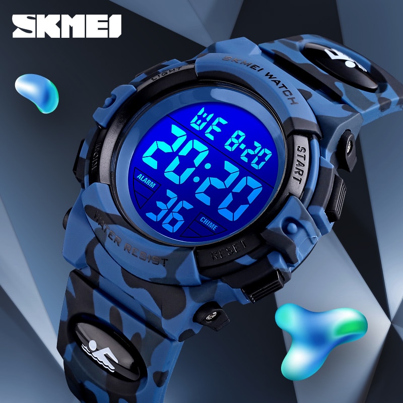 SKMEI Military Kids Sport Watches 50M Waterproof Electronic Wristwatch Stop Watch Clock Children Digital Watch For 1