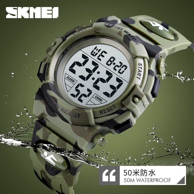 SKMEI Military Kids Sport Watches 50M Waterproof Electronic Wristwatch Stop Watch Clock Children Digital Watch For 2