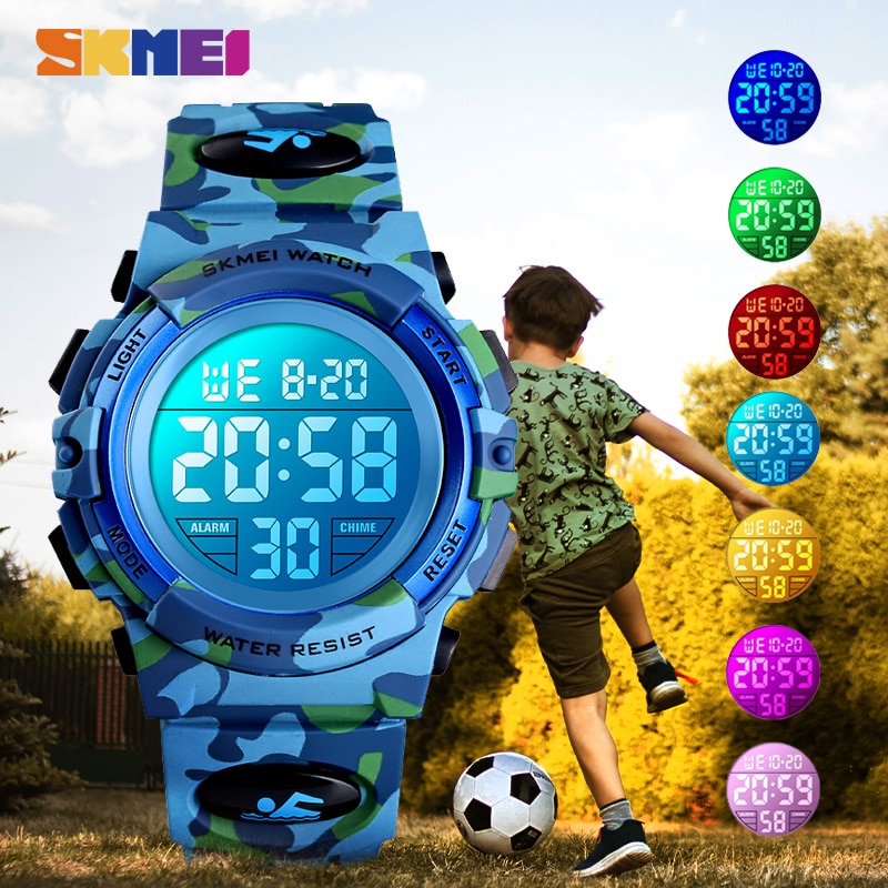 SKMEI Military Kids Sport Watches 50M Waterproof Electronic Wristwatch Stop Watch Clock Children Digital Watch For