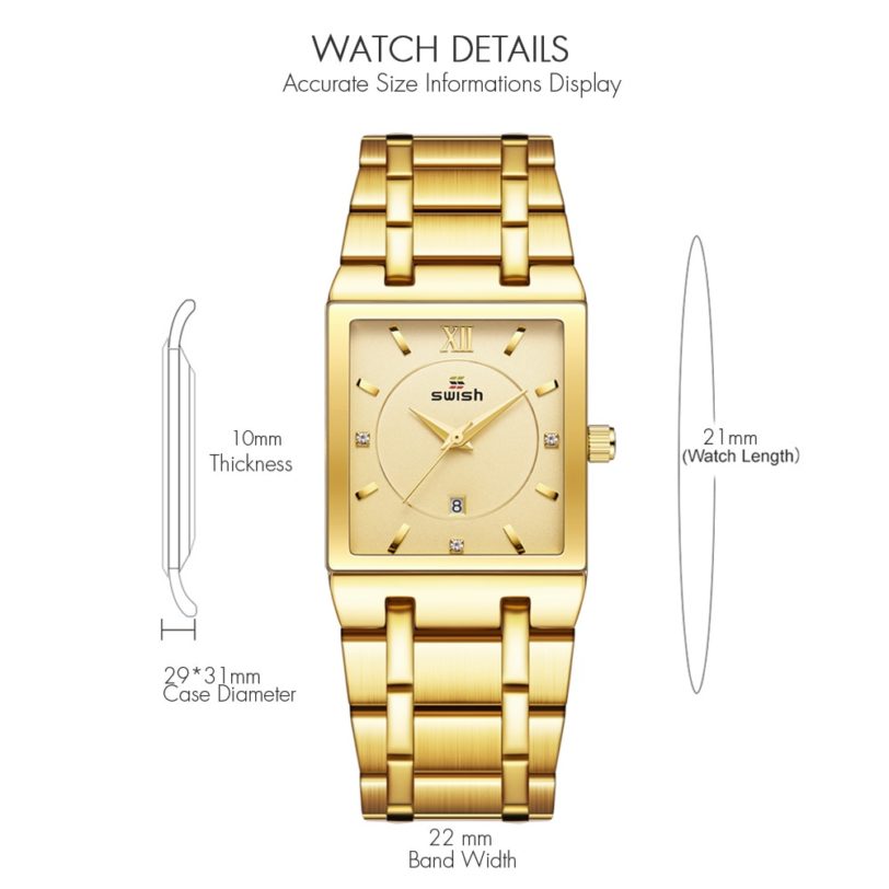 SWISH Luxury Golden Watches Women Creative Square Design Wristwatch Ladies Bracelet Quartz Watch Zegarek Damski Relogio Feminino - Image 2