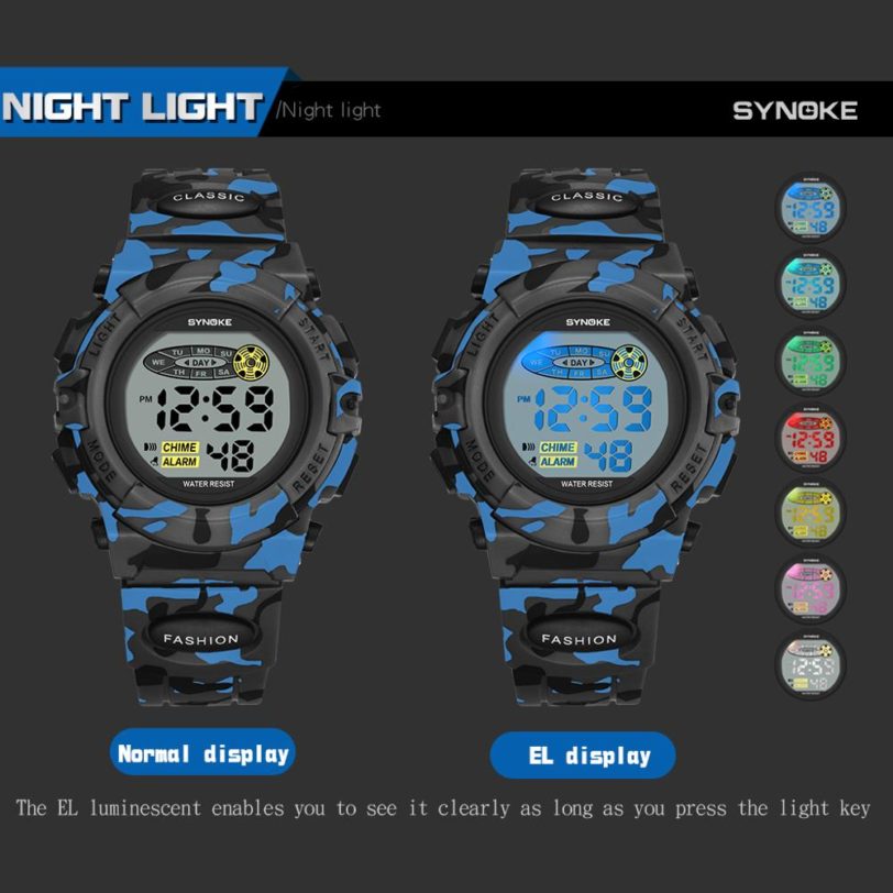 SYNOKE Children Watches Sports Fashion Military Waterproof LED Colorful Lights Kids Watch Camouflage Boys Student Watch Relogio - Image 4