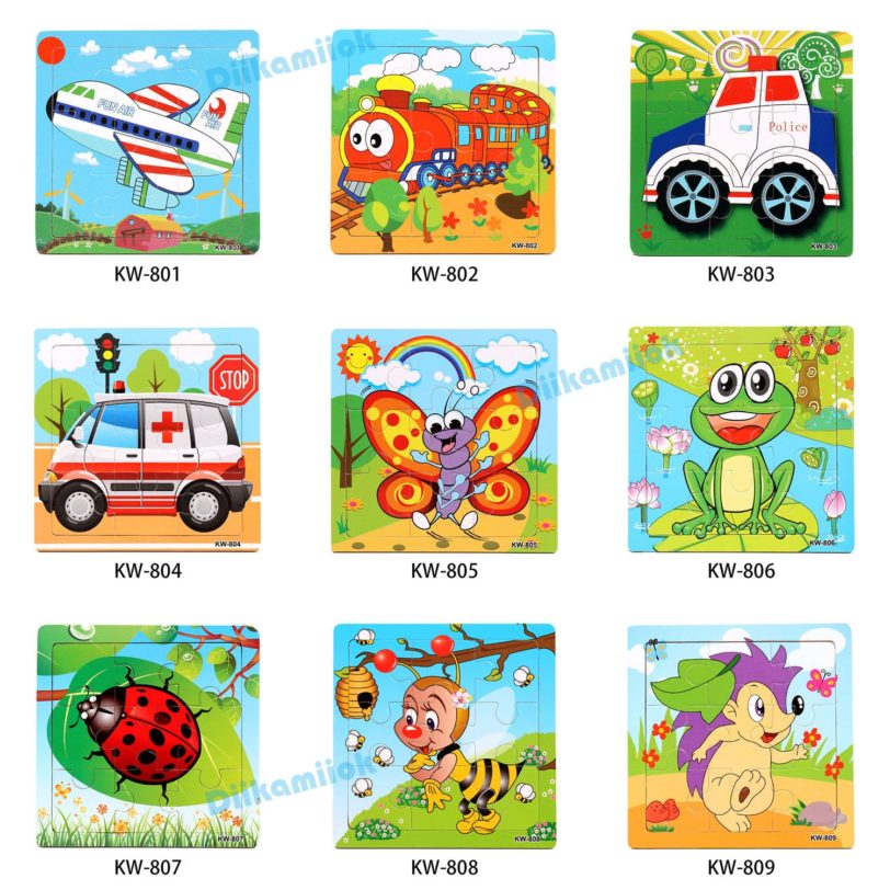 Sale 9 Pieces of Wooden Puzzle Cognition Animals and Vehicles Jigsaw Kindergarten Children Educational Toys Baby Wood Toy Gifts - Image 5