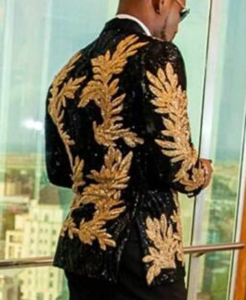 Shinny Beaded Gold Embroidery Slim Fit Men Suits For Wedding Business Tuxedoes Tailor-Made Terno Masculino Grooms Jacket Pants - Image 5