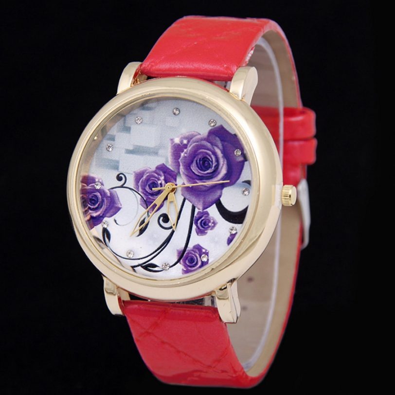 Shsby Brand purple flowers Leather Strap WristWatches Fashion Ladies Rhinestone Quartz Watch Women dress Watches girl's gift - Image 2