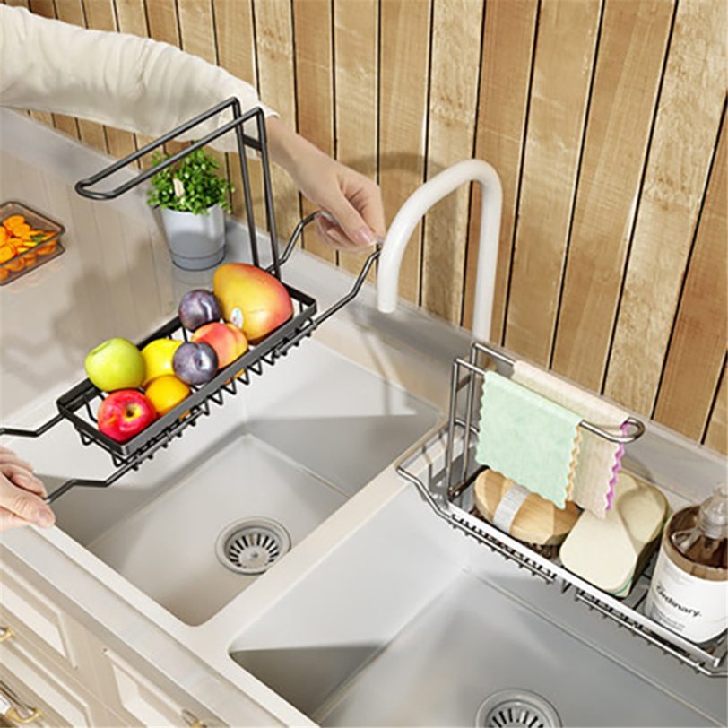 Sink Sponge Rack Telescopic Dish Drain Basket Kitchen Sink Organizer Faucet Storage Rack Soap Sponge Holder 3