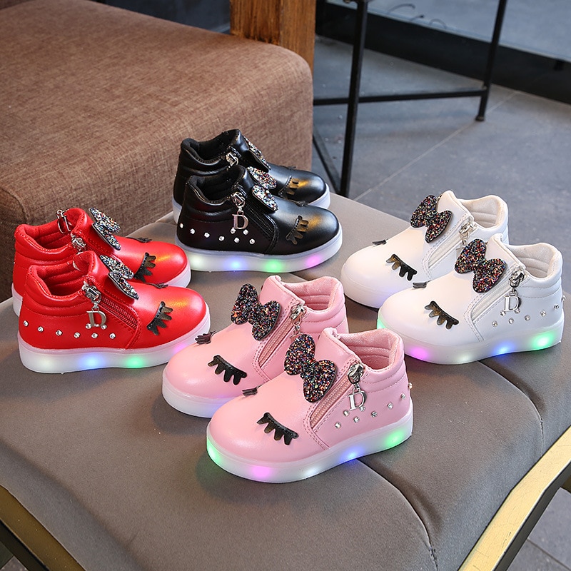 Size 21 30 Children Glowing Sneakers Kid Princess Bow for Girls LED Shoes Cute Baby Sneakers 1