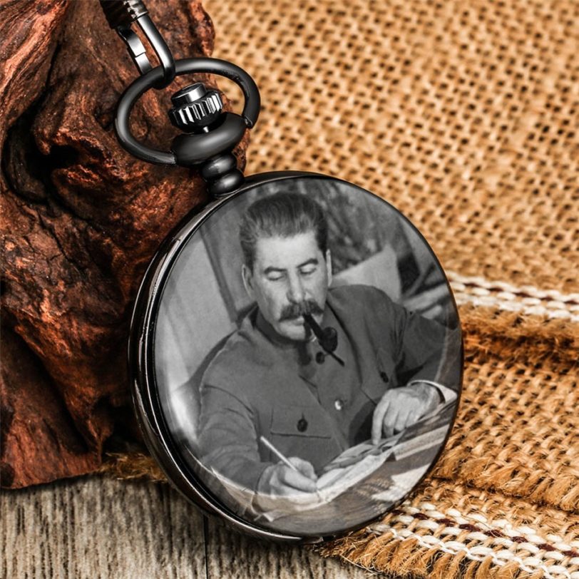 Soviet Hero Portrait of Stalin of Russia's Leader Quartz Pocket Watch Soviet Sickle Hammer Style Chain Pendant Fob Clock Gifts - Image 2