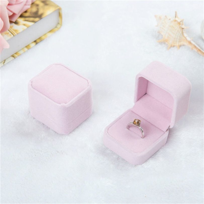 Square Velvet Jewelry Box Ring Holder Gift Packaging Marriage Storage Organizer Casket Earring Display Stand Wedding Wholesale - Image 3