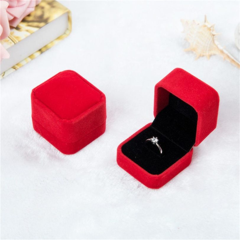 Square Velvet Jewelry Box Ring Holder Gift Packaging Marriage Storage Organizer Casket Earring Display Stand Wedding Wholesale - Image 2