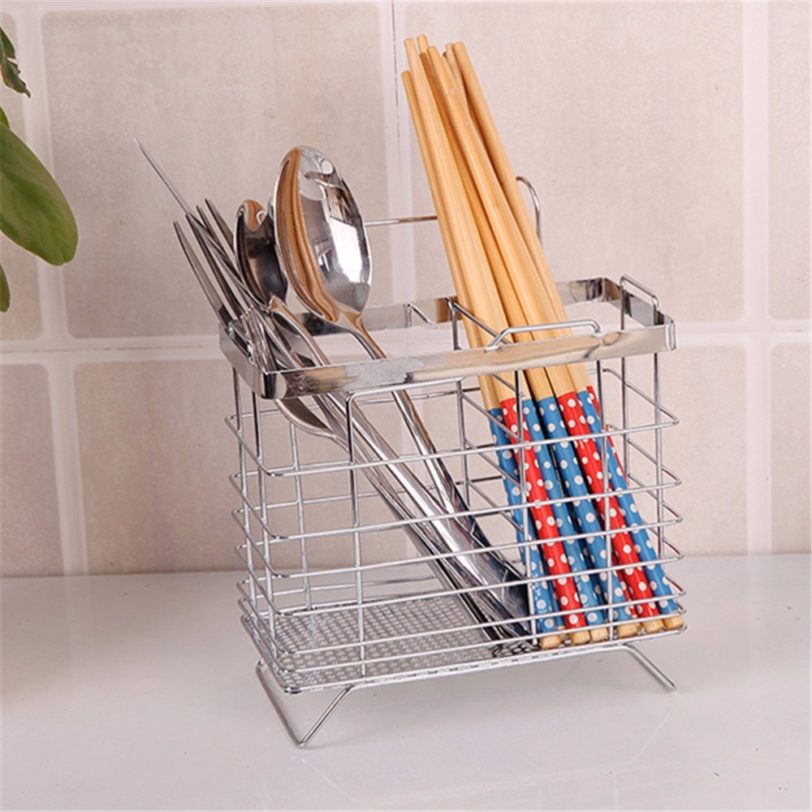 Stainless Steel Rectangular Hanging Utensil Drying Rack Chopsticks Spoons Drainer Basket Flatware Storage Drainer - Image 2