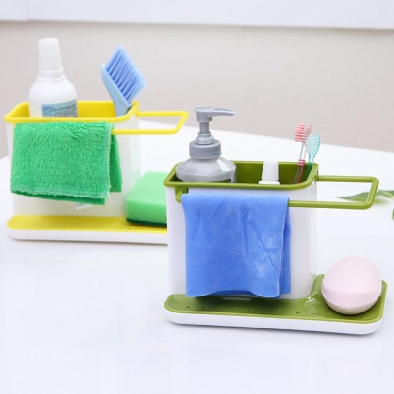 Storage Shelf Sponge Holder Draining Sink Box Kitchen Organizer Draining Rack Dish Storage Rack Stands Tidy Utensils Towel Rack - Image 3