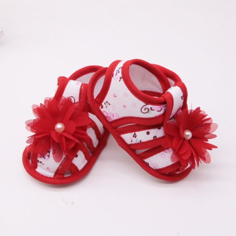 Summer Girl Infant Sandals Cute Flower Anti-Slip Cotton Sole 0-18M Toddler Baby First Walkers Party Gift Princess Pearl Shoes - Image 4