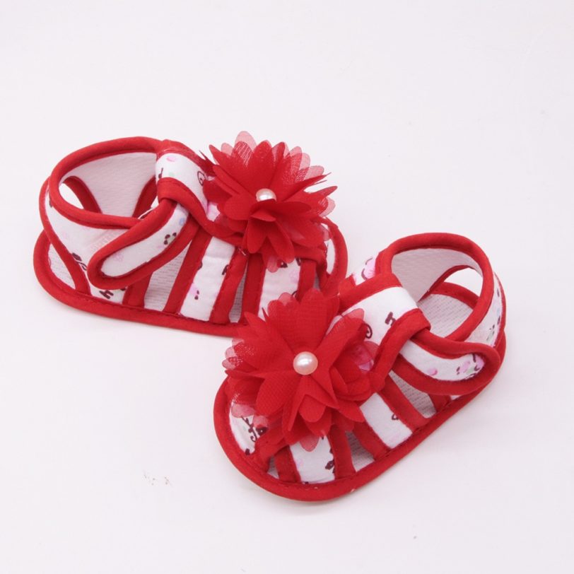 Summer Girl Infant Sandals Cute Flower Anti-Slip Cotton Sole 0-18M Toddler Baby First Walkers Party Gift Princess Pearl Shoes - Image 5