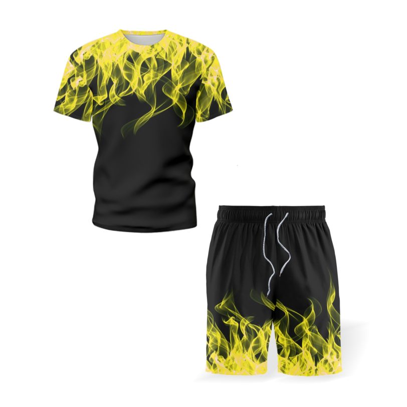 Summer Short Sleeve Trend Men's Set flame Graphic Printing T-Shirt and Shorts 2 Packs 2021 Innovative Hip Hop Streetwear Suits - Image 4