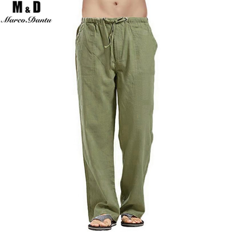 Summer Solid Color Linen Trousers For Men Straight Casual Pants Plus Large Size Breathable Comfortable Drawstring Loose Trousers - Image 5