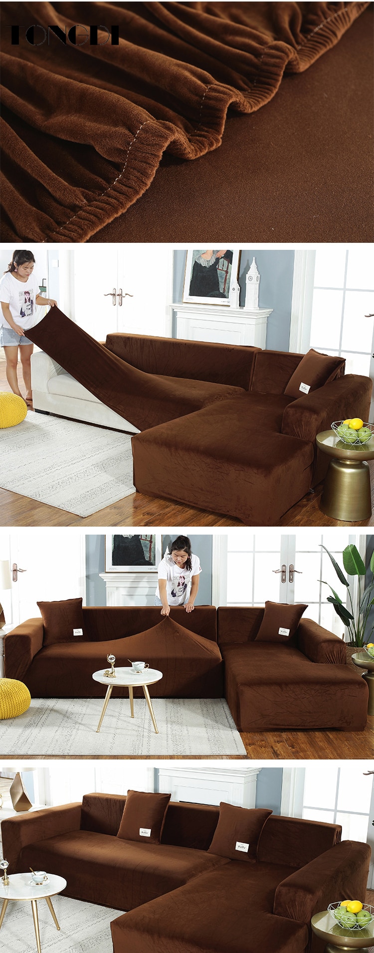 TONGDI Lustrous Elastic Sofa Cover Soft Elegant All inclusive Velvet Luxury Pretty Decor Slipcover Couch For 1