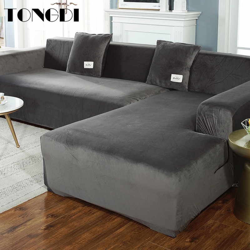 TONGDI Lustrous Elastic Sofa Cover Soft Elegant All inclusive Velvet Luxury Pretty Decor Slipcover Couch For