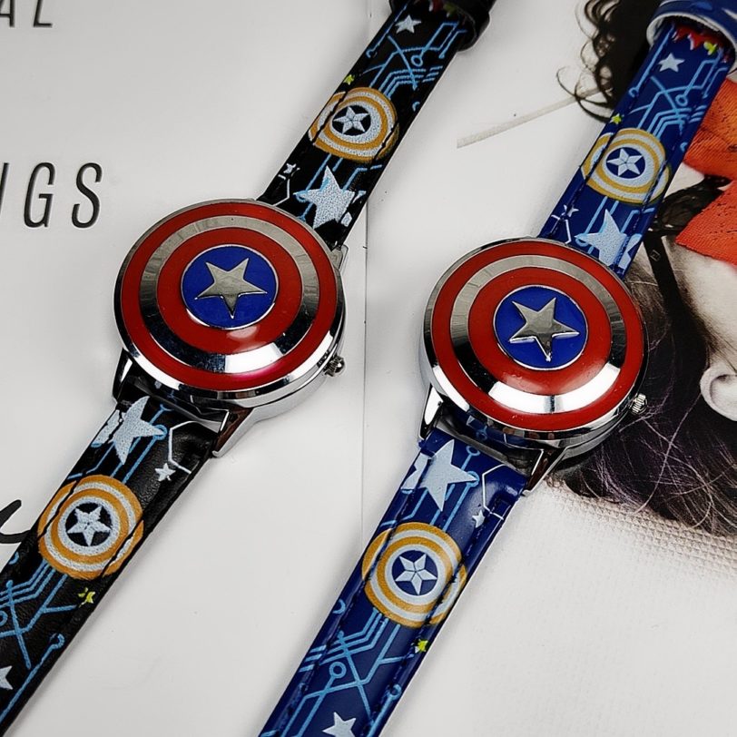 The Avengers Captain America Cartoons Anime Flip Metal quartz watch student boy child Leather watch Super hero boy Watch gift - Image 4