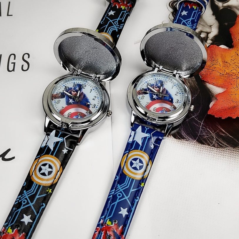 The Avengers Captain America Cartoons Anime Flip Metal quartz watch student boy child Leather watch Super hero boy Watch gift - Image 2