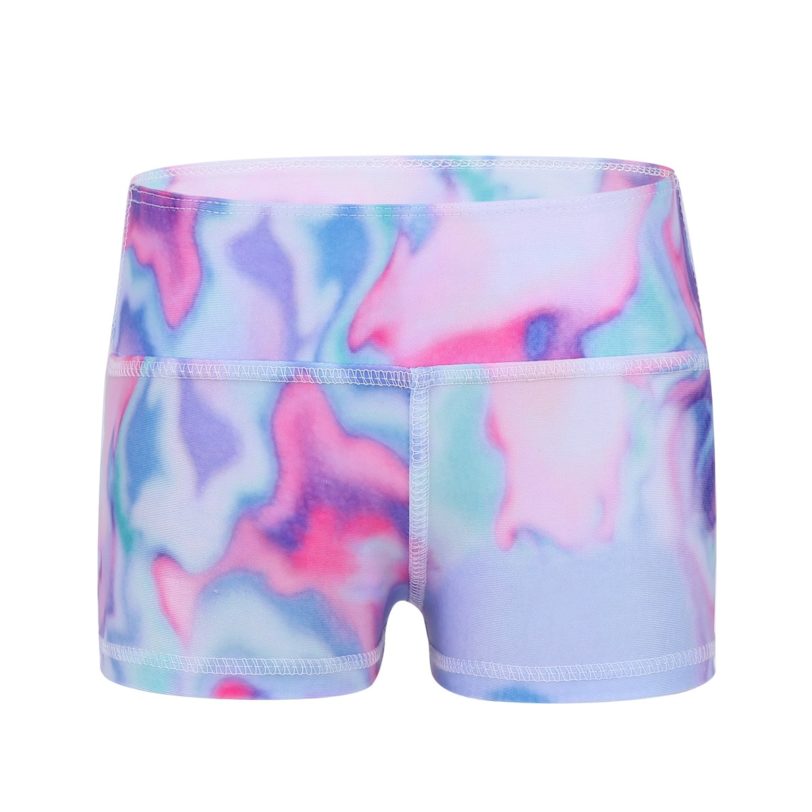 TiaoBug Summer Kids Girls Skiny Dance Boy Cut High Waist Dye Print Shorts Bottoms Sports Gymnastic