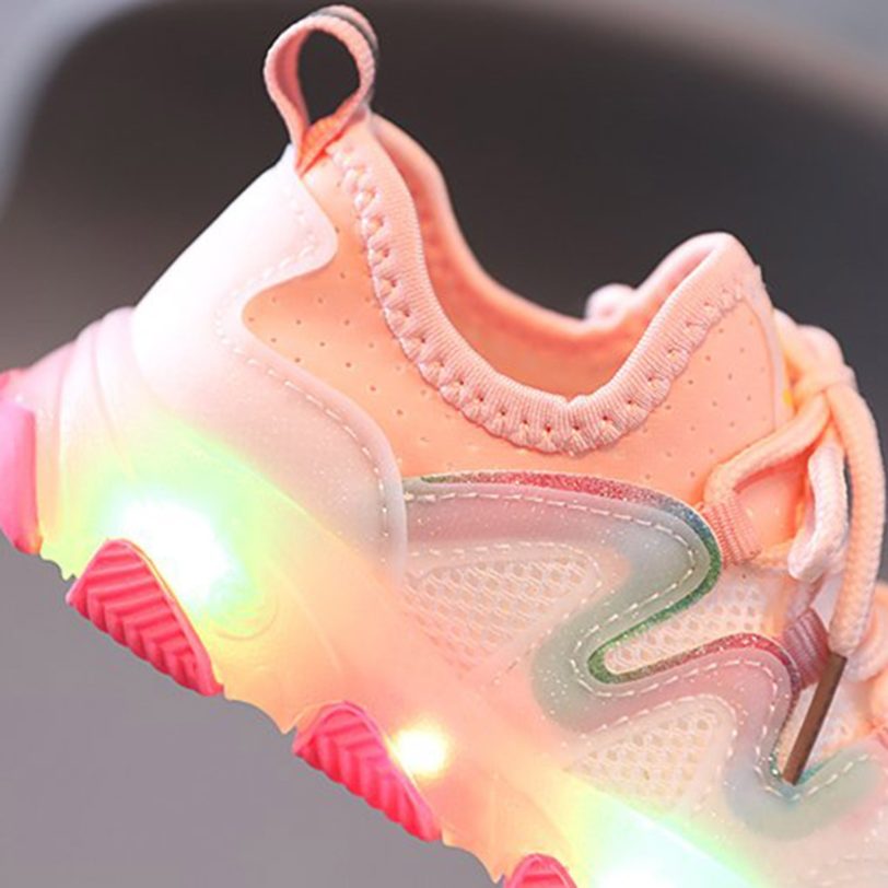 Toddler Infant Kids Girls Boys Mesh Led Light Sneakers Sport Lace Up Shoes Flying Woven Led Light Casual Sports Shoes Sneakers - Image 4