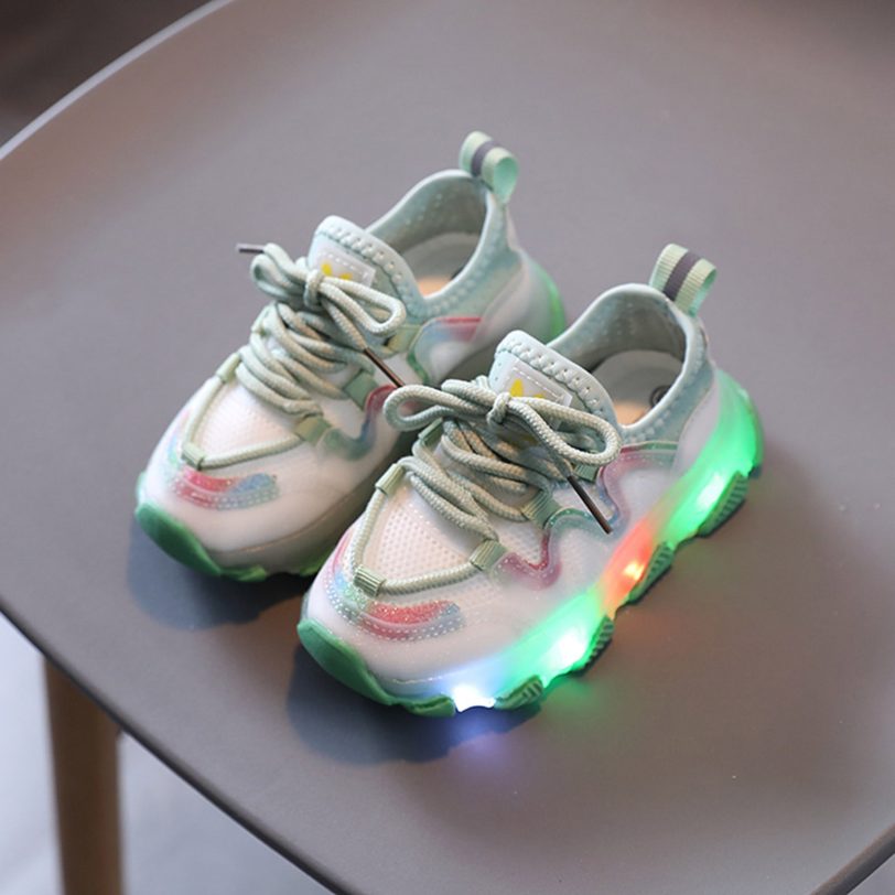 Toddler Infant Kids Girls Boys Mesh Led Light Sneakers Sport Lace Up Shoes Flying Woven Led Light Casual Sports Shoes Sneakers - Image 2