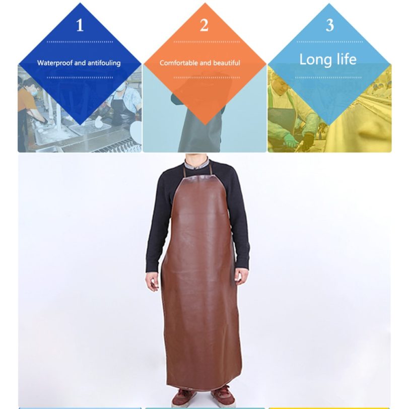 Unisex Solid Waterproof Adult Easy Clean Kitchen Anti dirt Leather Bib Hang Neck Lengthen Oil Proof 2