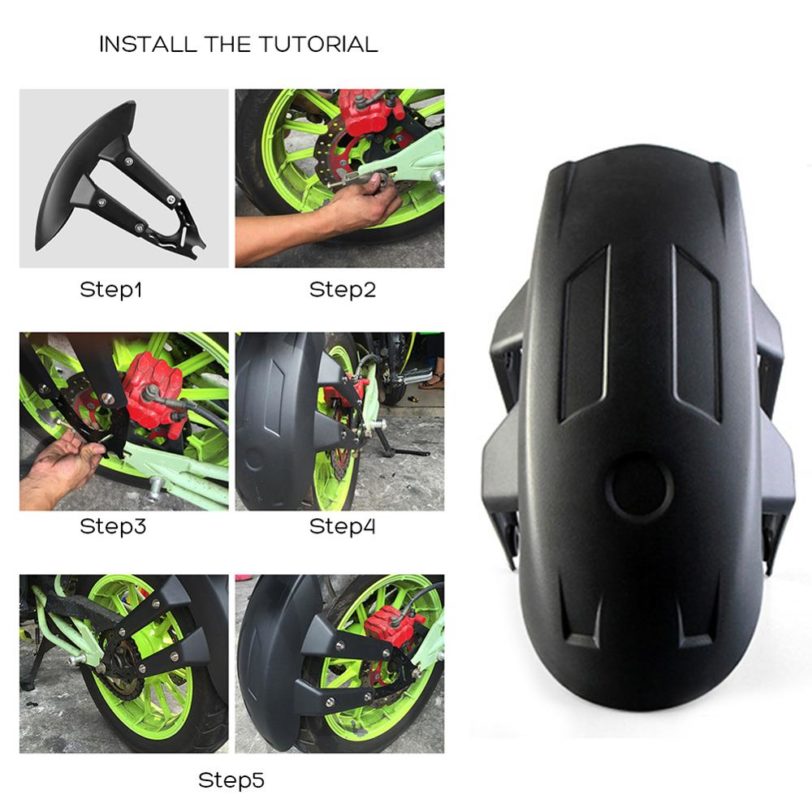 Universal Black Plastic Motorcycle Rear Wheel for fender Splash Guard Rear Wheel Cover Splash Guard Mudguard with Bracket - Image 5