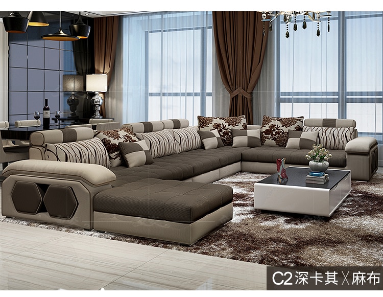 Velvet hanf linen hemp fabric sectional sofas Living Room Sofa set furniture alon couch puff asiento 4