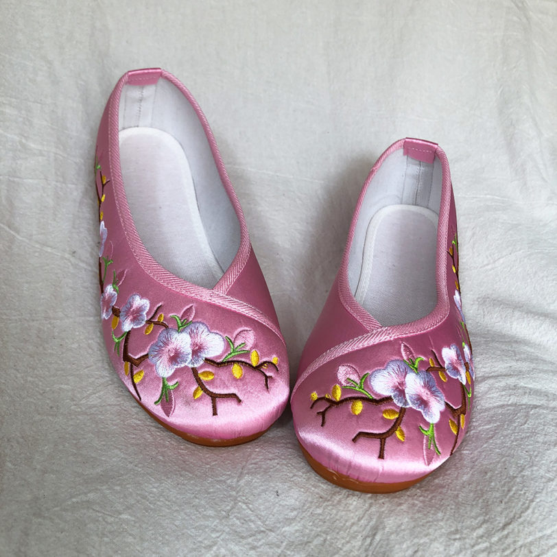 Veowalk Peach Flower Embroidered Women Canvas Ballet Flats Ladies Casual Comfort Slip-on Ballerinas Chinese Hanfu Cosplay Shoes - Image 3