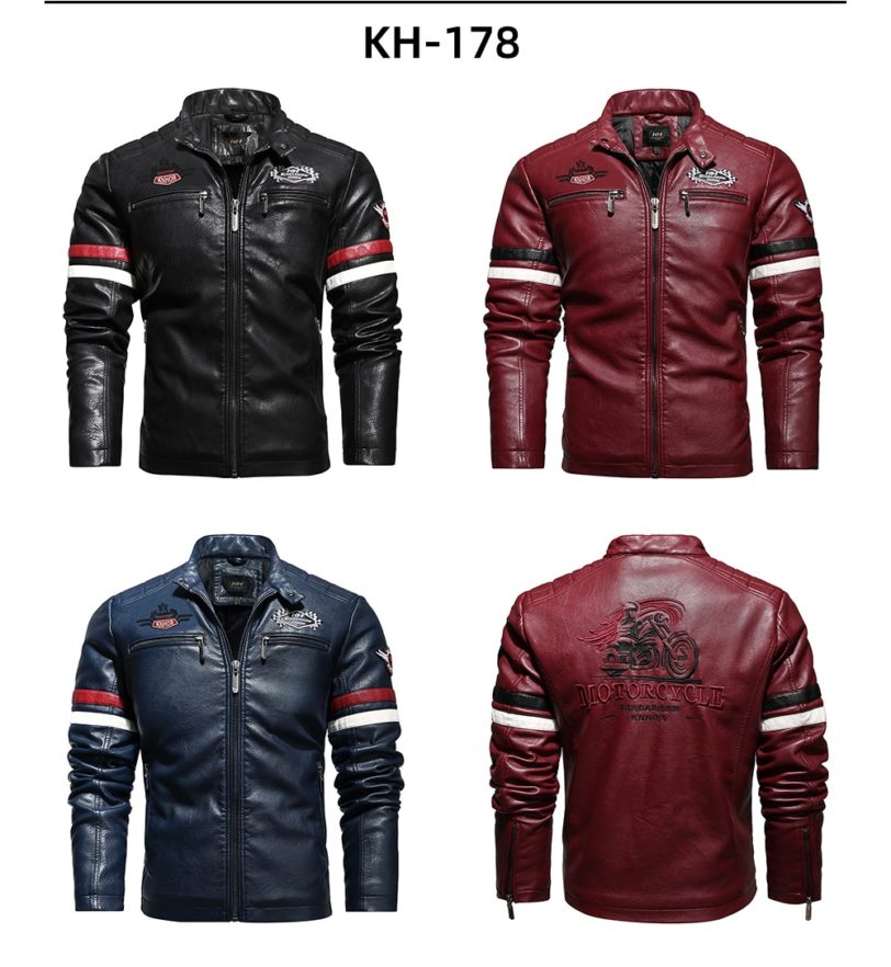 Vintage Motorcycle Jacket 2021 Men Fashion New Biker Leather Jacket Male Embroidery Bomber Coat Winter Fleece Pu Overcoat - Image 4