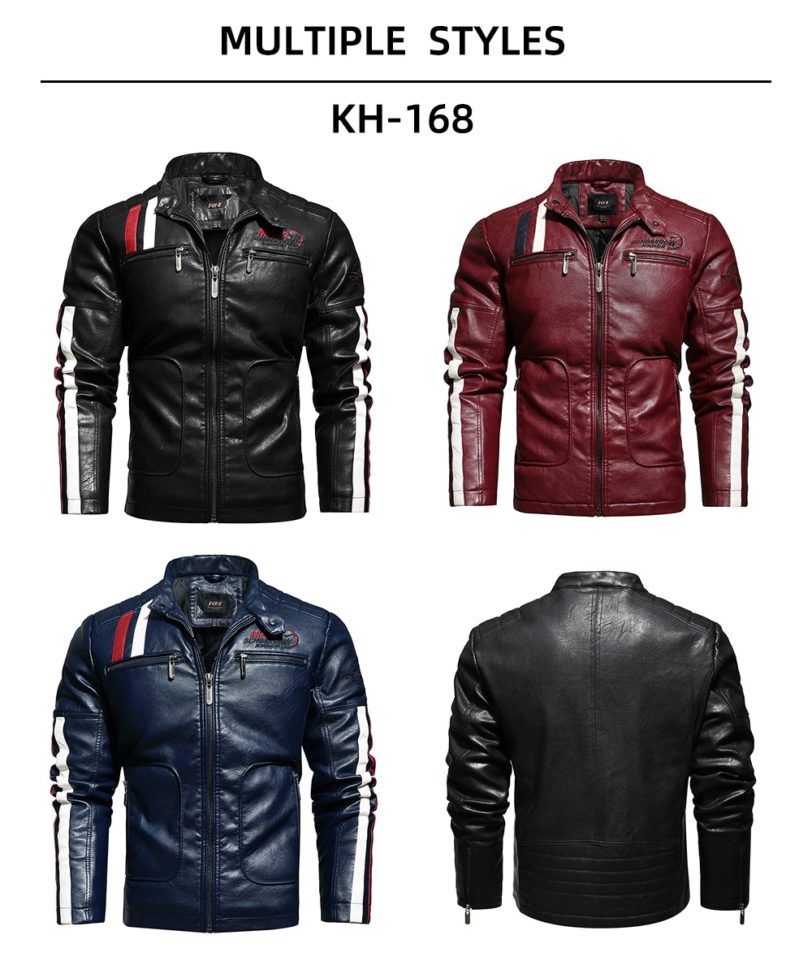 Vintage Motorcycle Jacket 2021 Men Fashion New Biker Leather Jacket Male Embroidery Bomber Coat Winter Fleece Pu Overcoat - Image 2