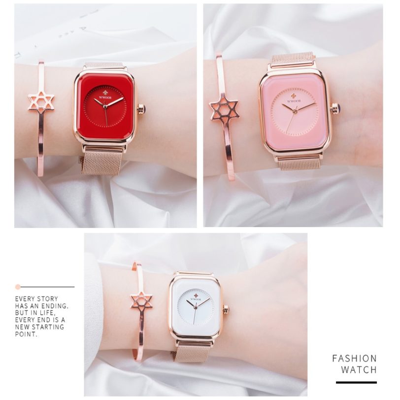 WWOOR 2021 New Design Women Watches Top Brand Luxury Rose Gold Rectangle Watch Ladies Black Exquisite Quartz Wristwatch For Gift - Image 6