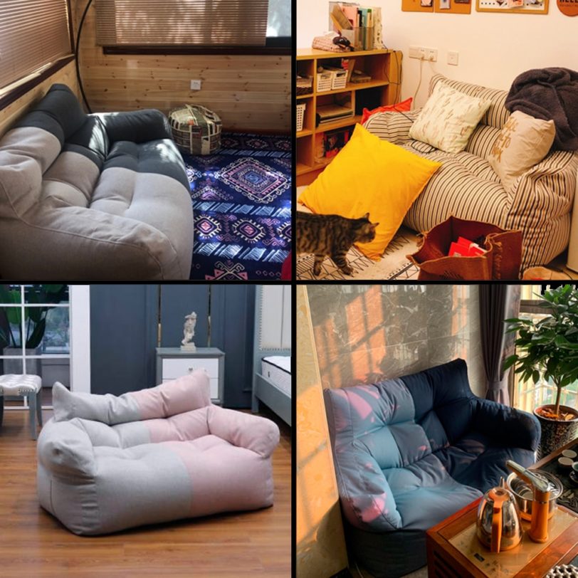 Waterproof Comfy Double Lazy Sofa Chair Slipcover No Filler Floor Seat Tatami Couch Case Pouf Ottoman Armchair Corner Sofa Bed - Image 2