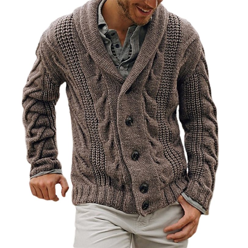 Winter Sweatercoat Autumn Men Solid Color Knitted Sweater Buttons Suit Cardigan Warm Jacket Male Coat - Image 2